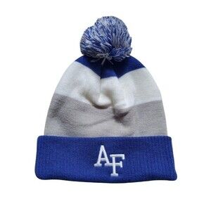 Air Force Falcons Striped Gray Blue Pom Pom Sports Cuffed Knit Beanie Hat OSFA